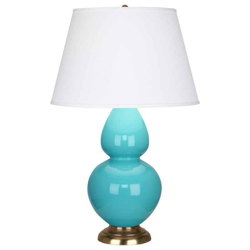 Triple Gourd Table Lamp, Antique Brass, Blue, 31" H x 19" W x 19" D