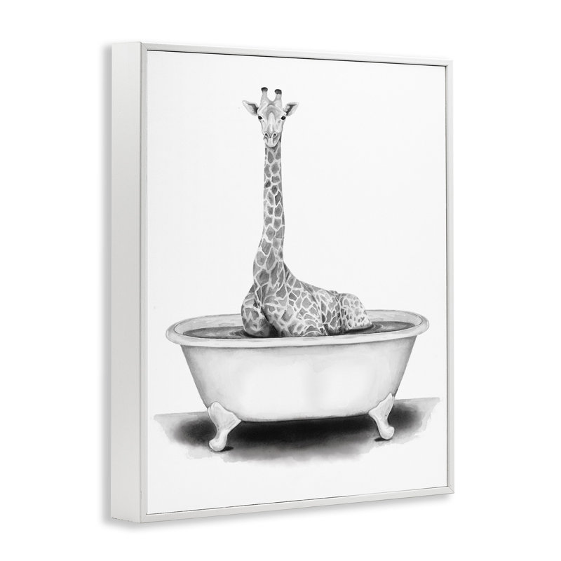 «Girafe in a Tub» par Rachel Neiman, Giclée encadrée blanc bord de mer, H 20 po x l 16 po