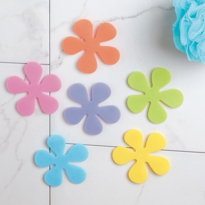 iDesign Floral Plastic Non-Slip Blumz Tub Treadz for Shower, Bathtub, Set of 8, Multi-Colored