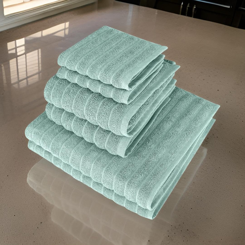 Florentin Turkish Cotton Towels - Piece Set Including Bath, Hand, and Washcloths - Set of 6, Sea Foam