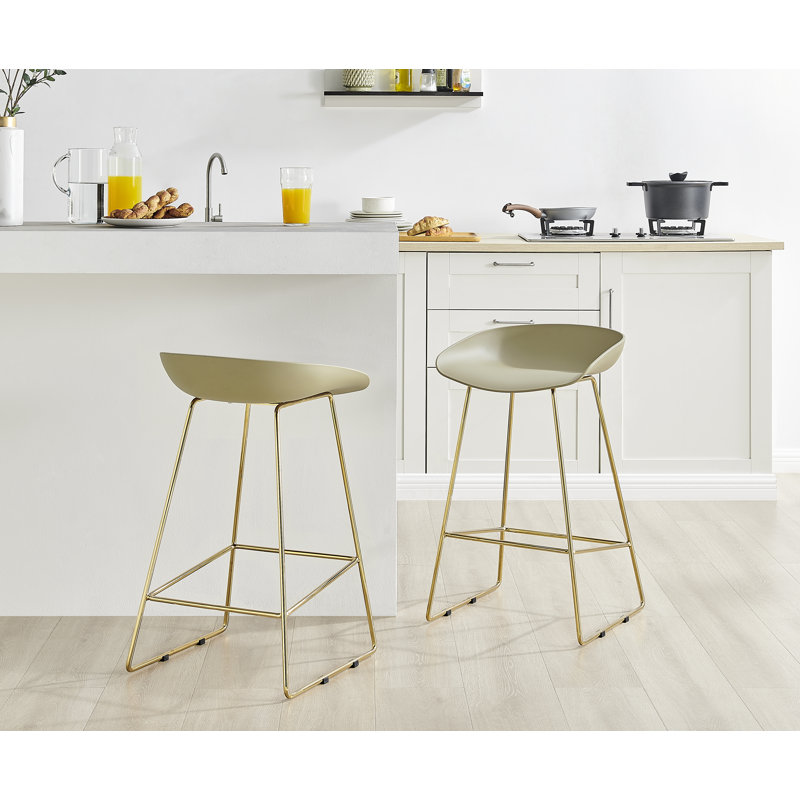 Lotti Elegant & Minimalist Moulded Plastic Kitchen Breakfast Bar Stool - Modern Sleek Design, Taupe, Gold