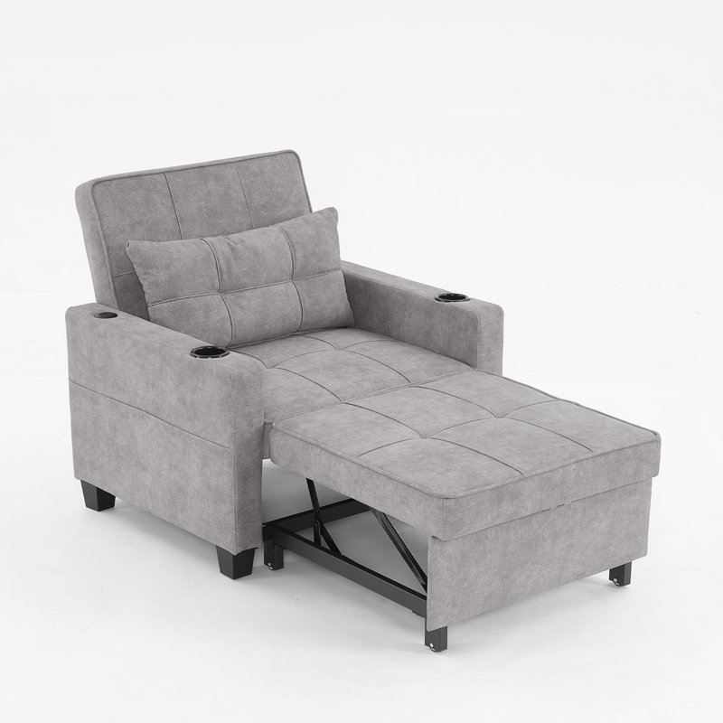 Futon-chaise convertible 3-en-1 avec ports USB, Tissu gris pâle