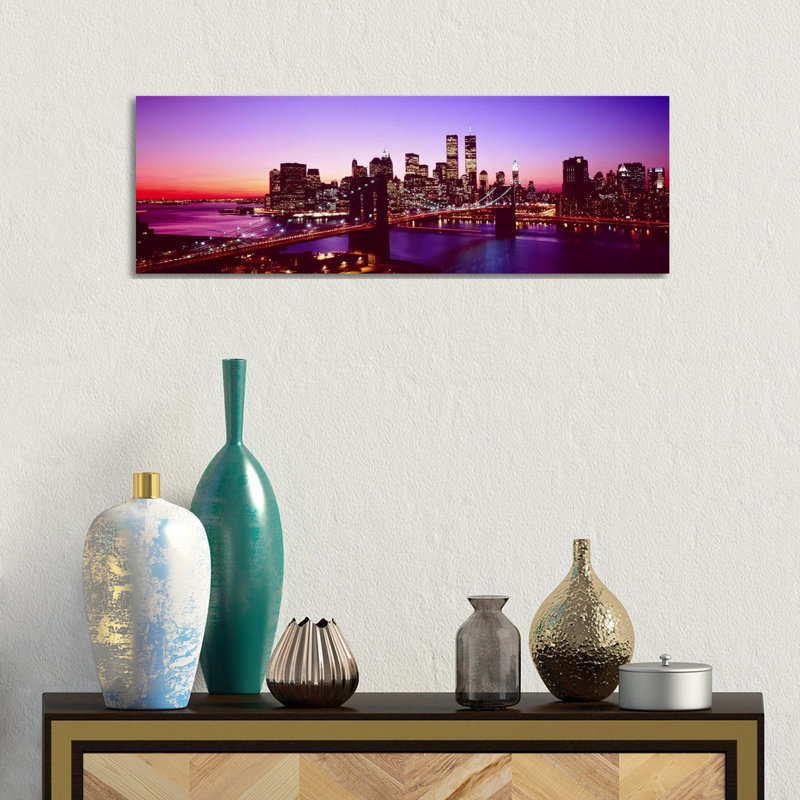 USA, New York City, Brooklyn Bridge, Twilight by Panoramic Images - Wrapped Canvas Panoramic Print