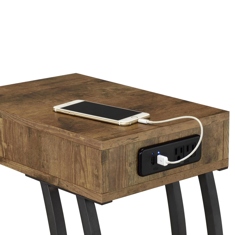 Table d'appoint Nutmeg avec prises intégrées et options de rangement Combinaison contemporaine en bois et métal, Brun