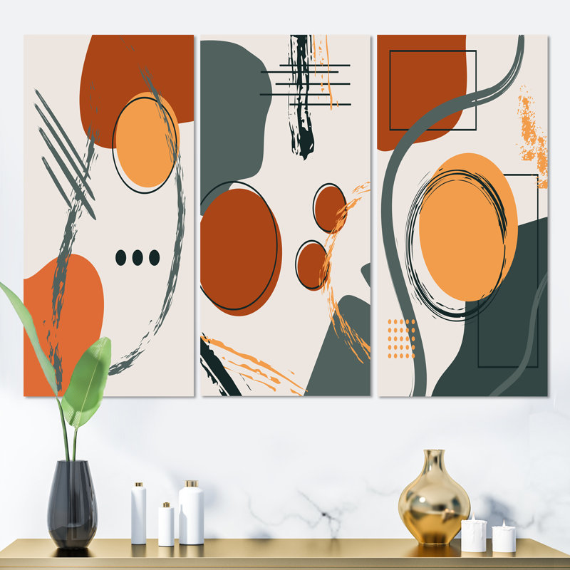 Ensemble de 3 pièces de typographie géométrique rétro en couleurs rétro I - Mid-Century Modern Art, H 28 po x l 36 po
