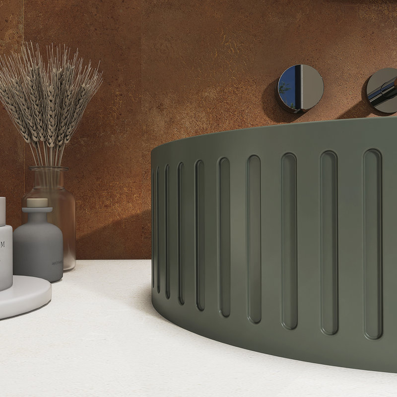 23.6'' Concrete Vessel Oval Modern Dark Green Bathroom Sink