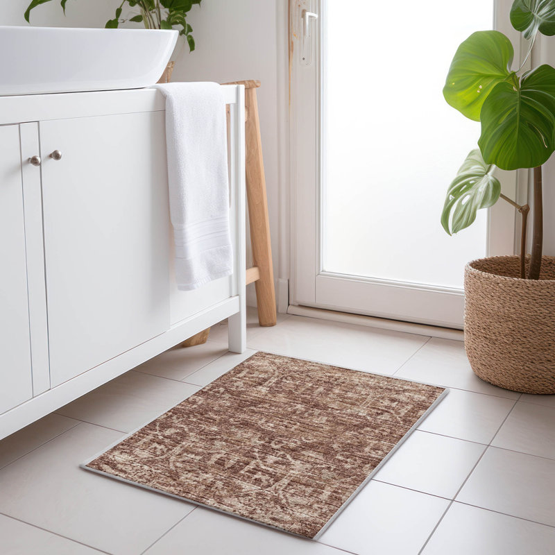 Premium Machine Washable Mayfield AMF40 Oriental Rug, 1'8" x 2'6", Chocolate