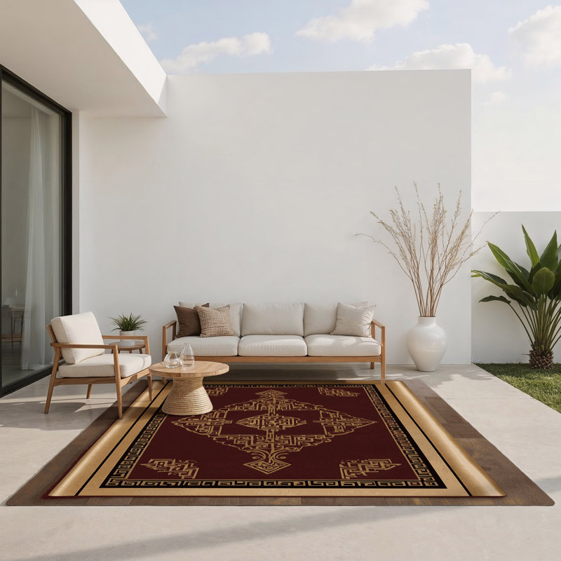 Tapis intérieur et extérieur rose Ornamental, Rectangulaire 3 pi x 5 pi