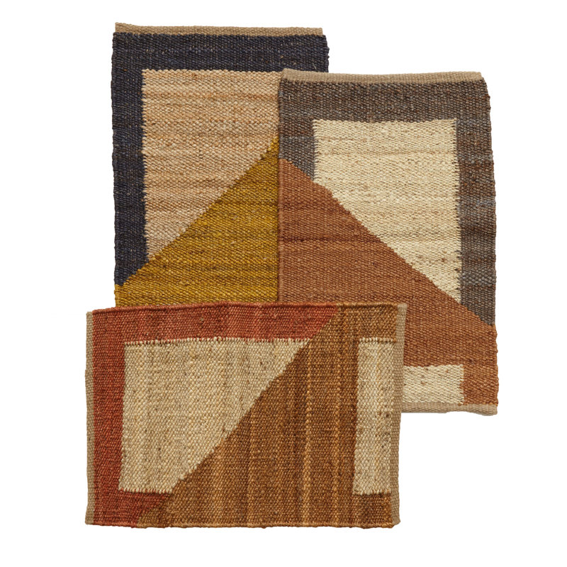 Rectangle Geometric Flatweave Hemp Area Rug in Brown, Rectangle 9' x 12'