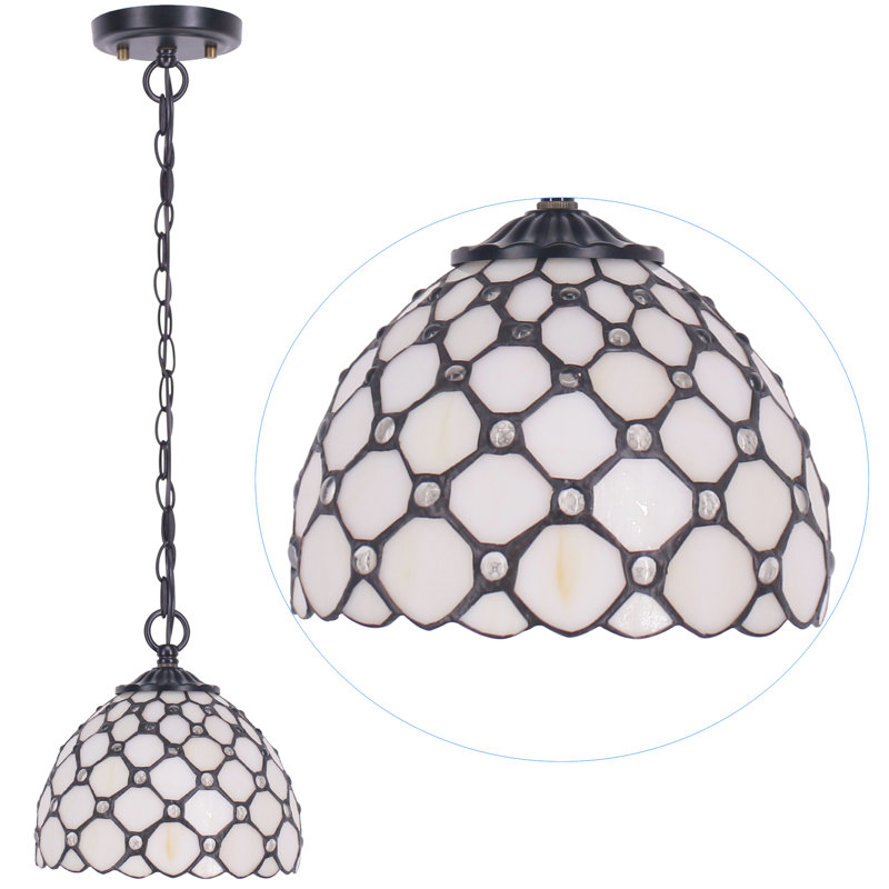 Petit luminaire suspendu en verre coloré Tiffany