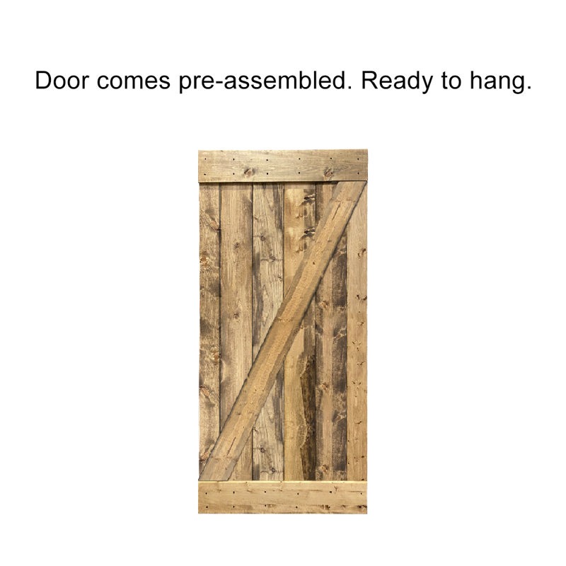 Porte de grange à panneaux en bois et métal Z Series sans trousse de quincaillerie d'installation, 42 po x 84 po