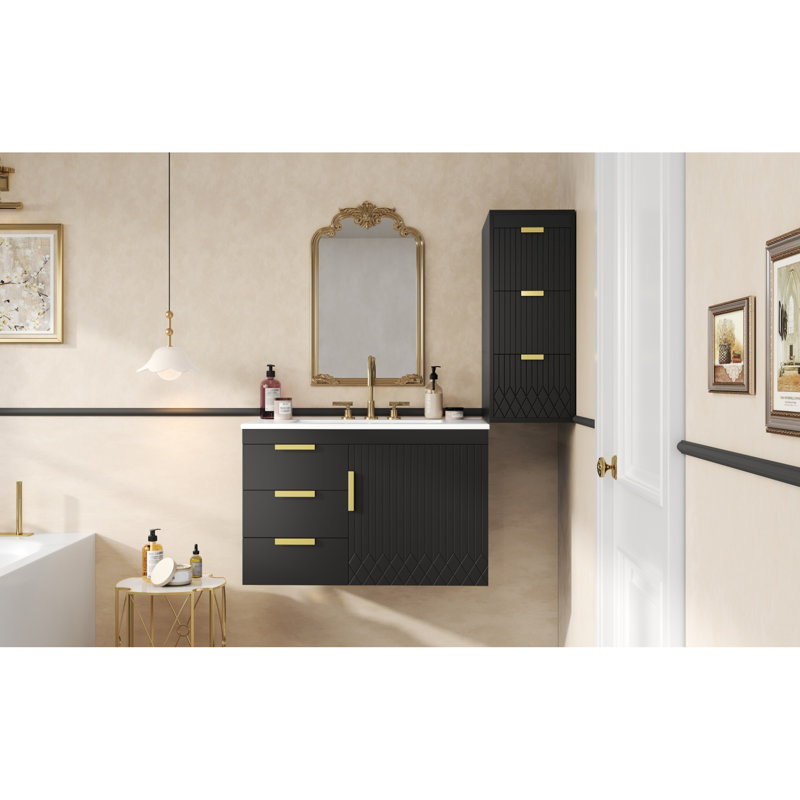 Meuble-lavabo moderne en MDF et fer noir avec lavabo en céramique, solution de rangement peu encombrante
