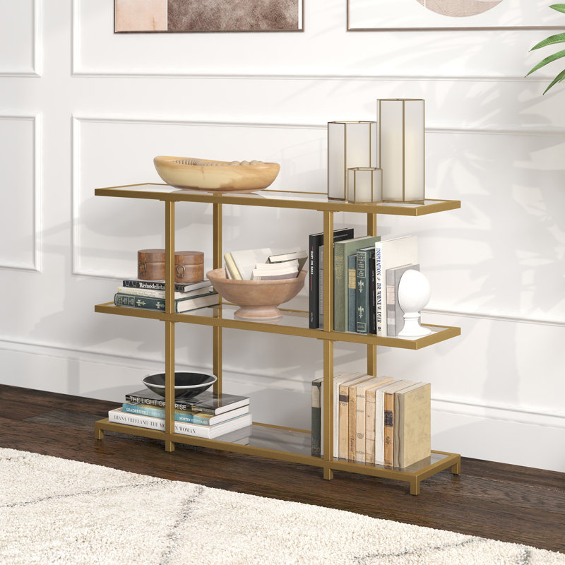 Mcchesney 162.6cm Glass Top Console Table, 106.68 cm W x 25.4 cm D x 73.66 cm H, Brass