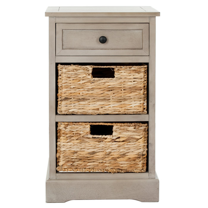 Micheal 40cm W Solid Wood Bedside Table, Vintage Grey
