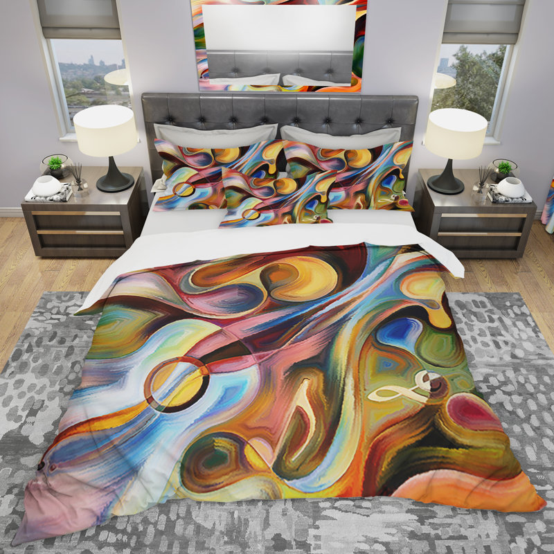 King Size Multicolor Abstract Microfiber Duvet Cover Set