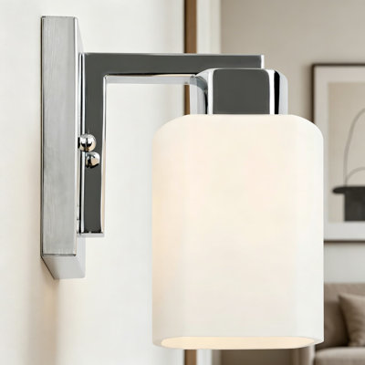 Dove Creek Wall Sconce Light With Frosted Glass Shade, Dimmable For Ambient Lighting In Hallway, Bathroom, Bedroom, Or Foyer, Polished Chrome Finish
