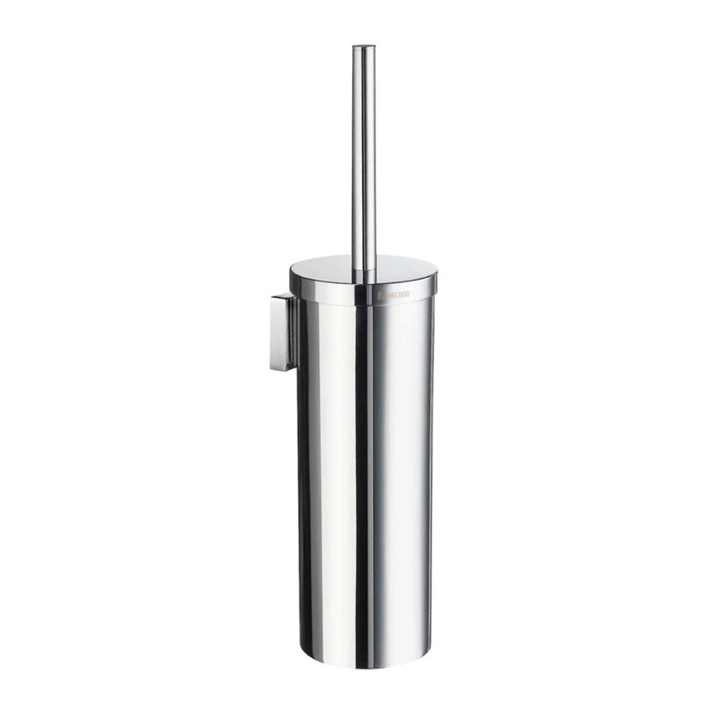 Brosse de toilette murale - écusson carré , Chrome poli