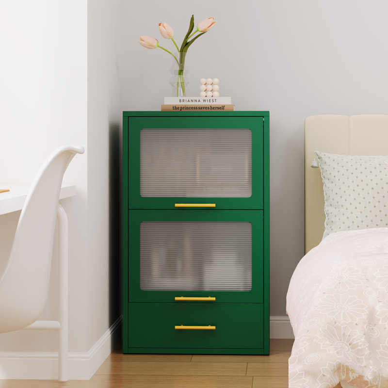 Armoire de rangement en métal avec portes rabattables et tiroir, Vert