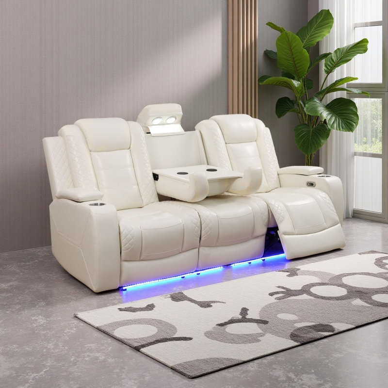 Ensemble de canapé inclinable électrique en cuir 2 pièces avec lumière DEL, station de charge sans fil, lampe de lecture et accoudoir de rangement
