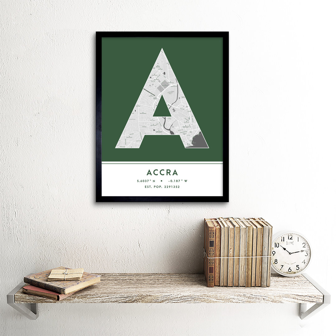 Accra City Map Accra Green - Single Picture Frame Typography