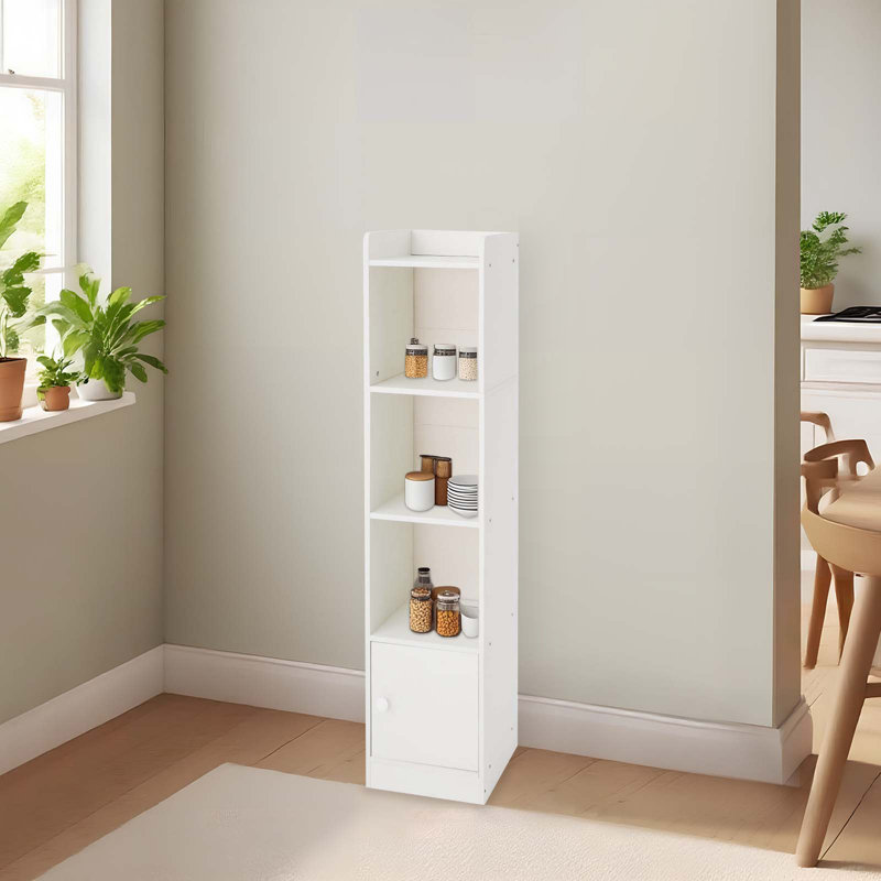 Petite armoire de rangement autoportante avec tablettes étroites, Blanc chaud