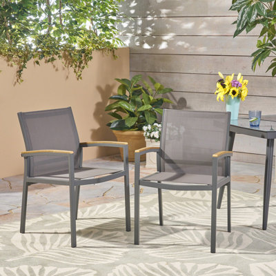  Chaise de salle à manger d'extérieur avec structure en aluminium, sièges de patio confortables pour les espaces de jardin ou de balcon, gris
