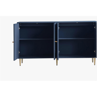 Armoires, buffet à 4 portes bleu royal minimaliste avec tablettes réglables, pieds en métal | Panneau de fibres à densité moyenne | Salon