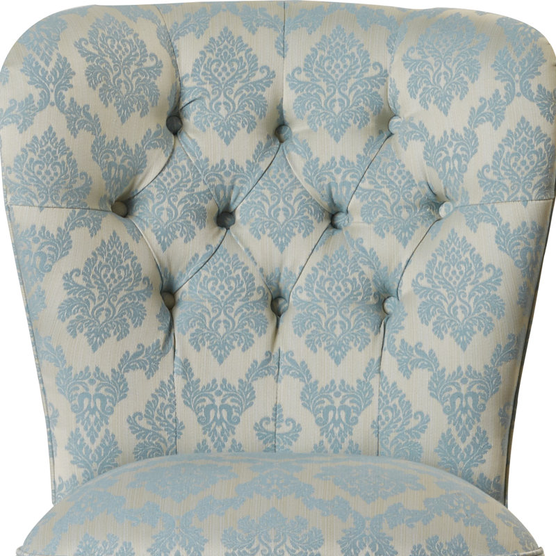 Loretta Upholstered Slipper Chair, Light Oak, Angelina Blue Pattern