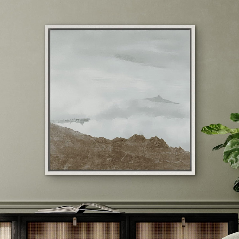 Vue aérienne d'une montagne rocheuse nuageuse sur toile, Blanc, H 24 po x l 24 po