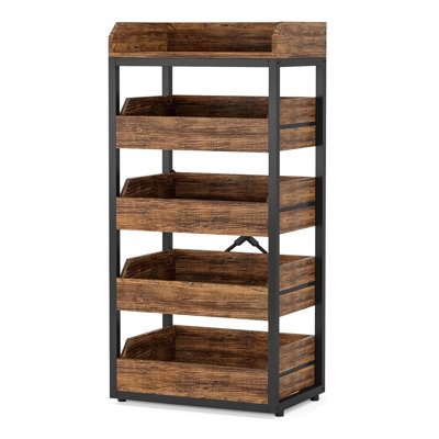 5-Tier Rustic Brown Pull-Out Storage Rack (46.06" Tall) | Pantry/Kitchen/Living Room by 17 Stories