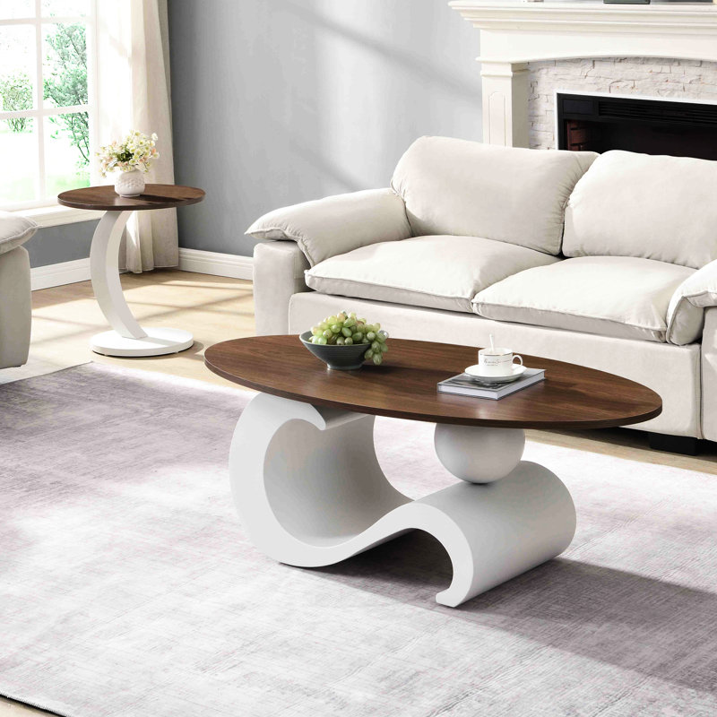 2 tables basses ovales et rondes blanches pour l'espace de vie principal, grande table 47,24 po, petite structure métallique 19,69 po, installation facile