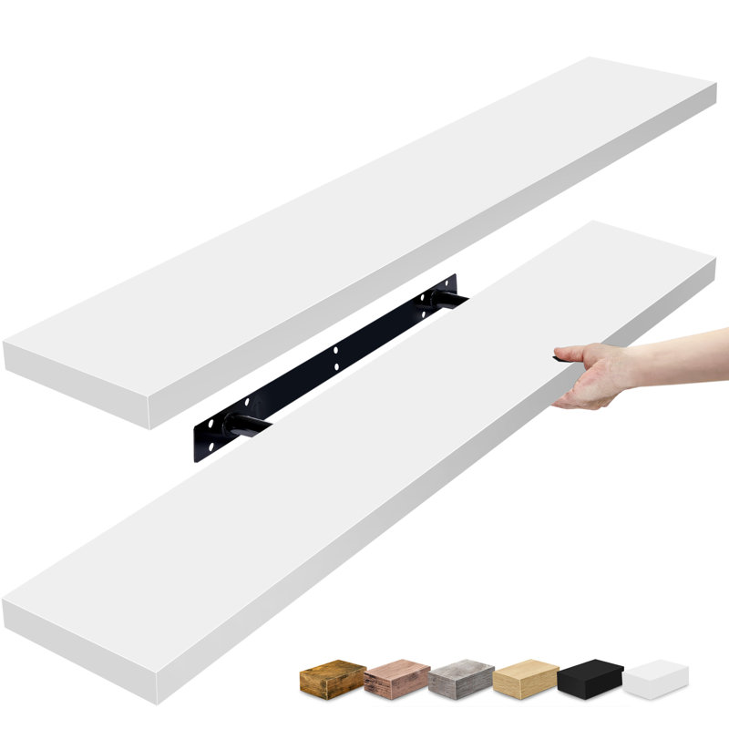 35" Long Floating Shelves with Invisible Mounting Set of 2, White