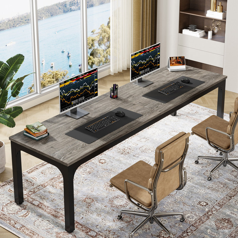 Pallas 78.74'' Extra Long Double Computer Desk for Workstation, Grey/Black