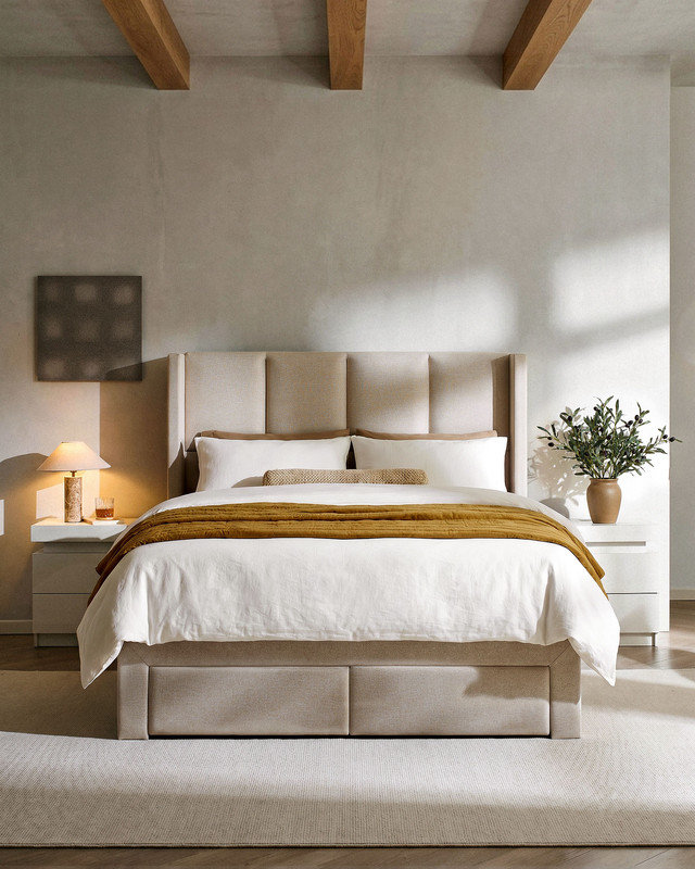 Drawers Bed Frame, Beige