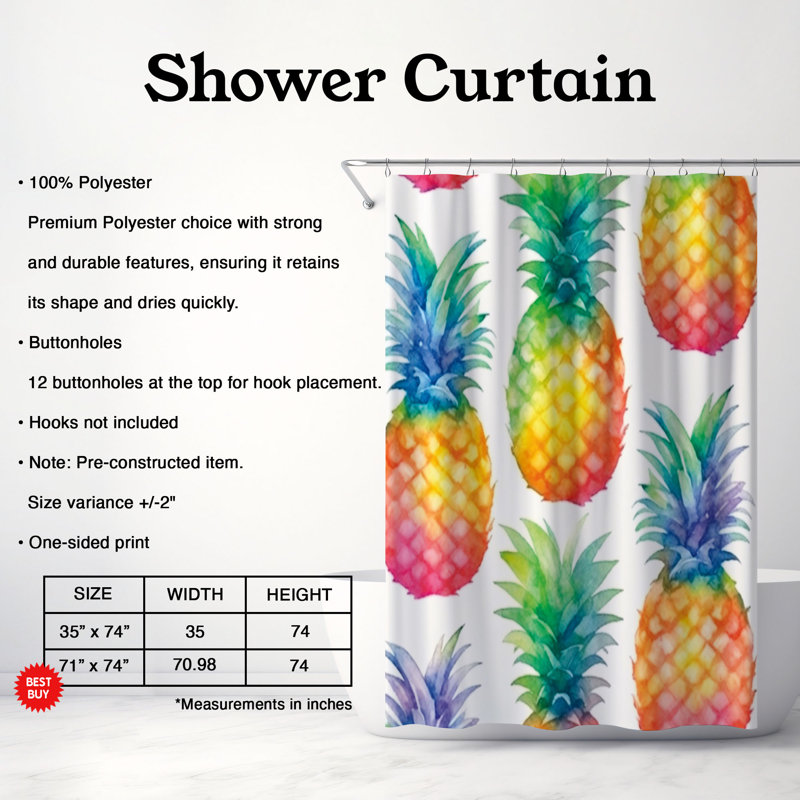 Rideau de douche 1 pièce Tropical Treasures, H 74 po x l 71 po