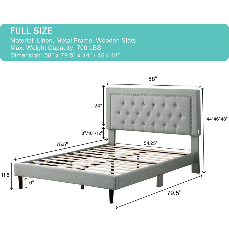 Cianciolo Upholstered Wingback Bed, Full, Gray