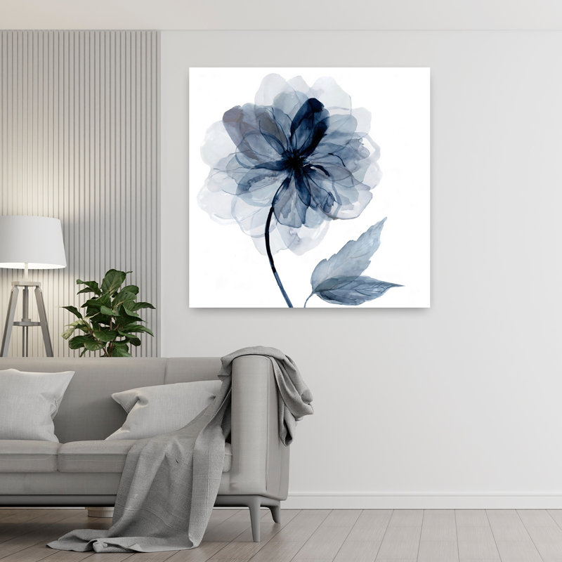Indigo Bloom I, art floral abstrait délicat, nature, H 48 po x l 48 po
