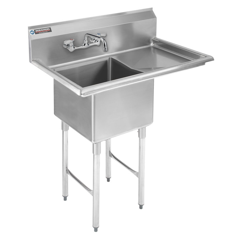 Évier commercial à simple cuve avec égouttoir à droite - format de cuve 18 po x 18 po x 12 po - Certifié NSF