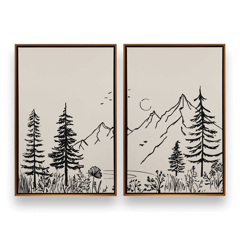 Whispering Peaks v4, ensemble de 2 impressions, 18 po x 12 po, Cadre flottant doré poli