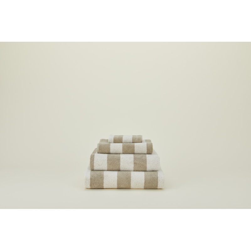 Simple Striped Terry Bath Towel, Ivory/Flax, Wash Cloth - 1 Pack