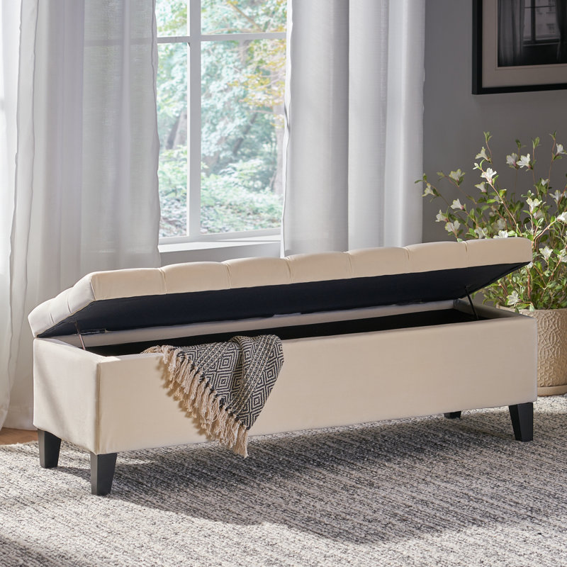 Amalfi Upholstered Storage Bench, Ivory Fabric, 17" H x 51" W x 17.5" D
