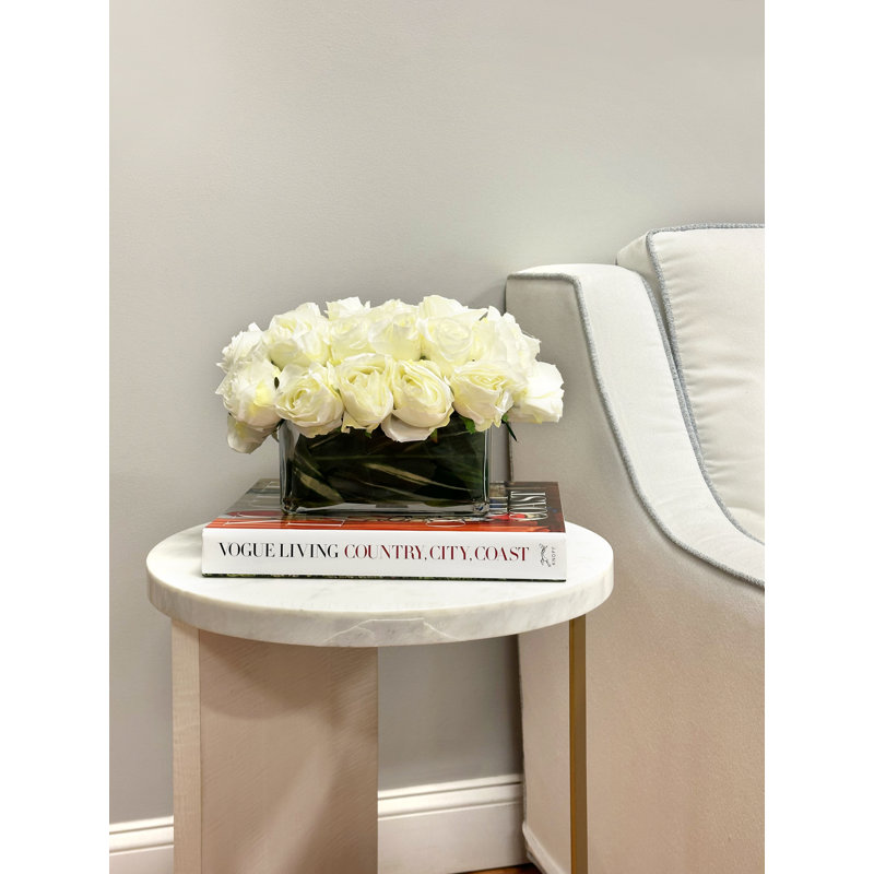Rose Arrangement In Glass Vase, White