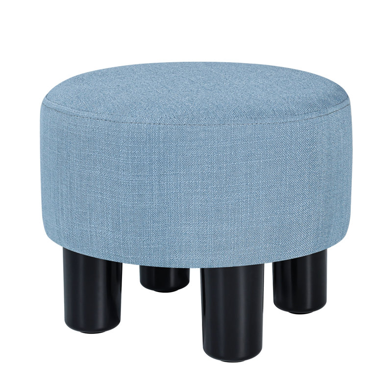 12.4'' Wide Round Footstool Ottoman, Light Blue Linen