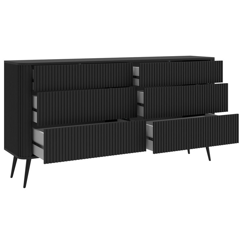 Chest of Drawers with Fluted Fronts and Six Drawers, Black