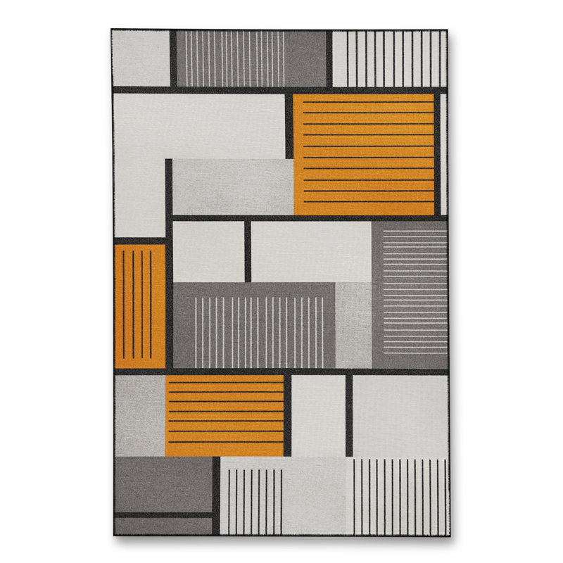 Tapis bleu tissé lavable rétro Mosso, 3'3" x 4'11"