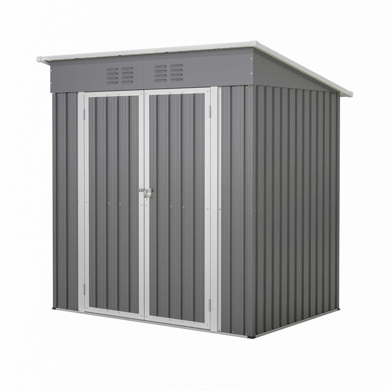 Remise de rangement extérieure en métal 6 pi x 4 pi pour porte de jardin verrouillable avec cadre de plancher