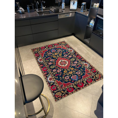 Tapis décoratif rétro bourgogne et bleu marine Paris Collection