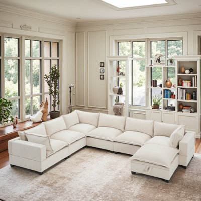 118'' Modular Sectional Sofa With Movable Storage Ottoman,7 Seat U Shaped Couch,Wide Seat & Free Combination,Oversized Chenille Sofa For Living Room & Apartment