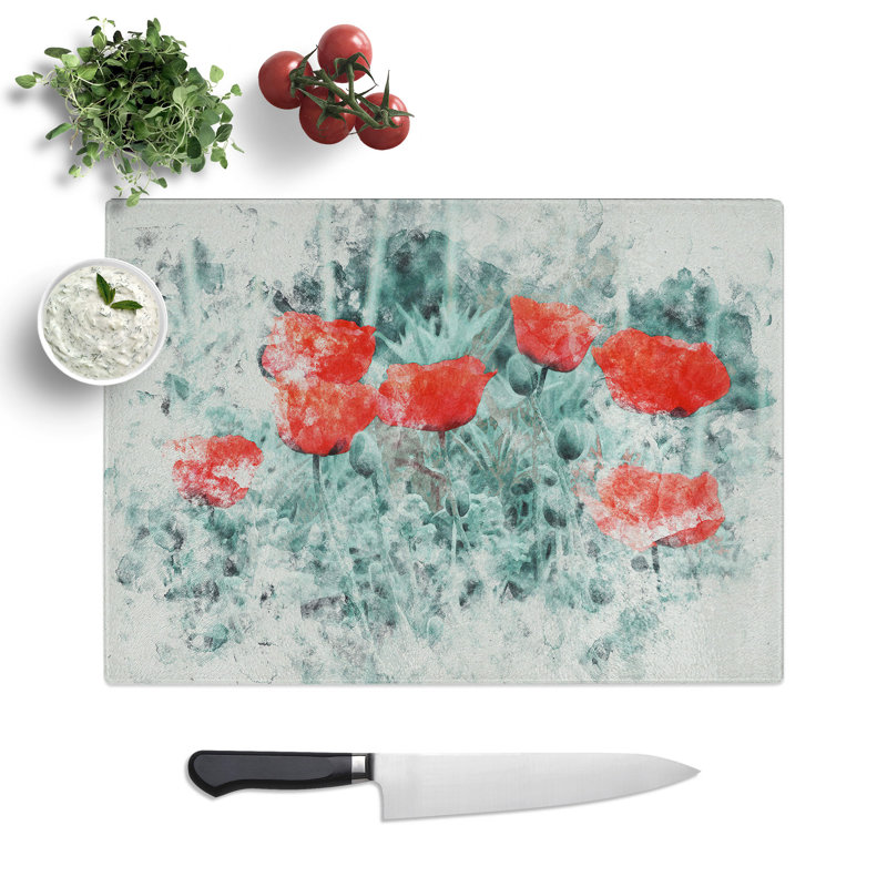 Field of Poppies Vol.4 Watercolour Chopping Board, 0.4cm H x 28.5cm W x 39cm L
