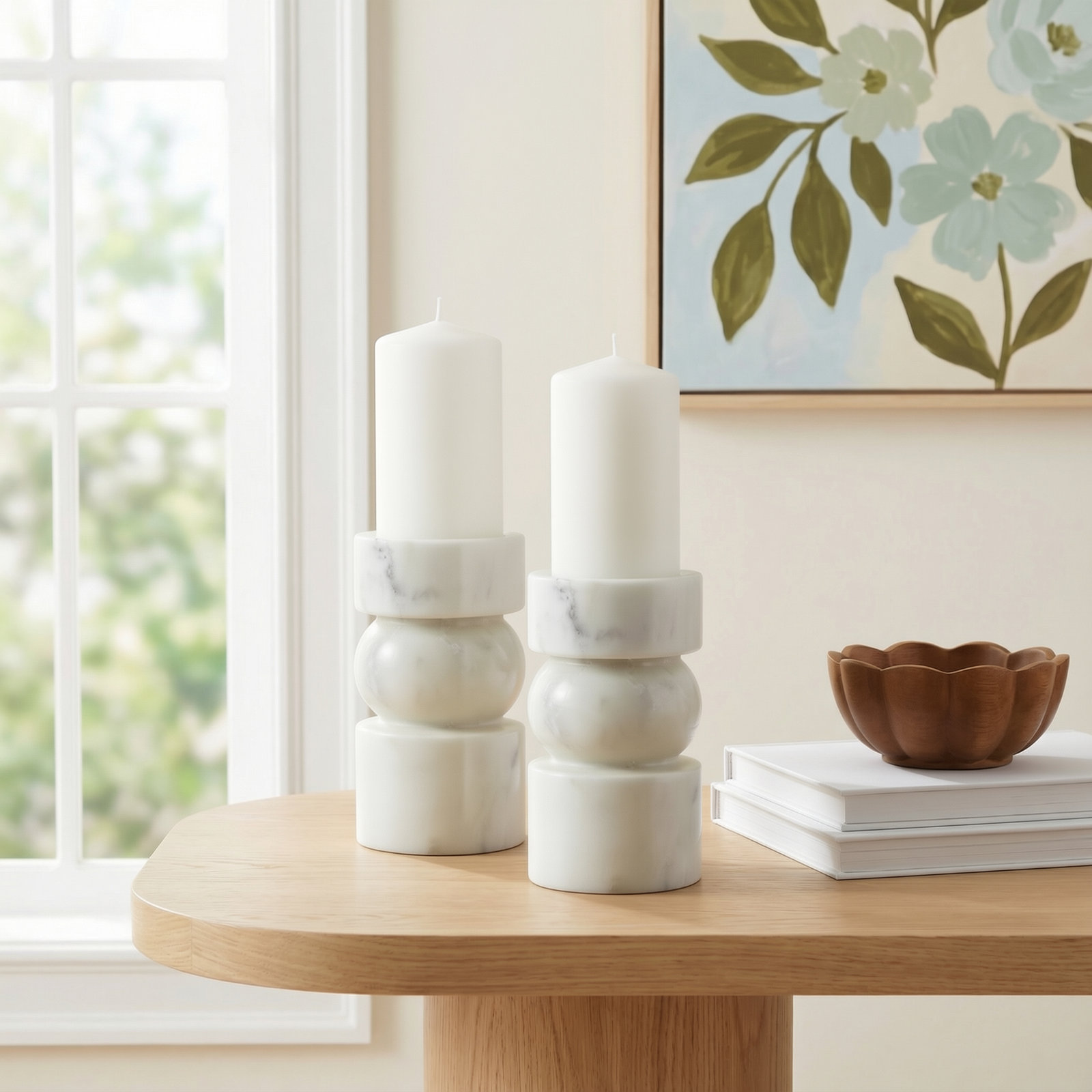 Keaton 2-Piece Genuine Marble Pillar Set, 6.25" H x 3.75" W x 3.75" D